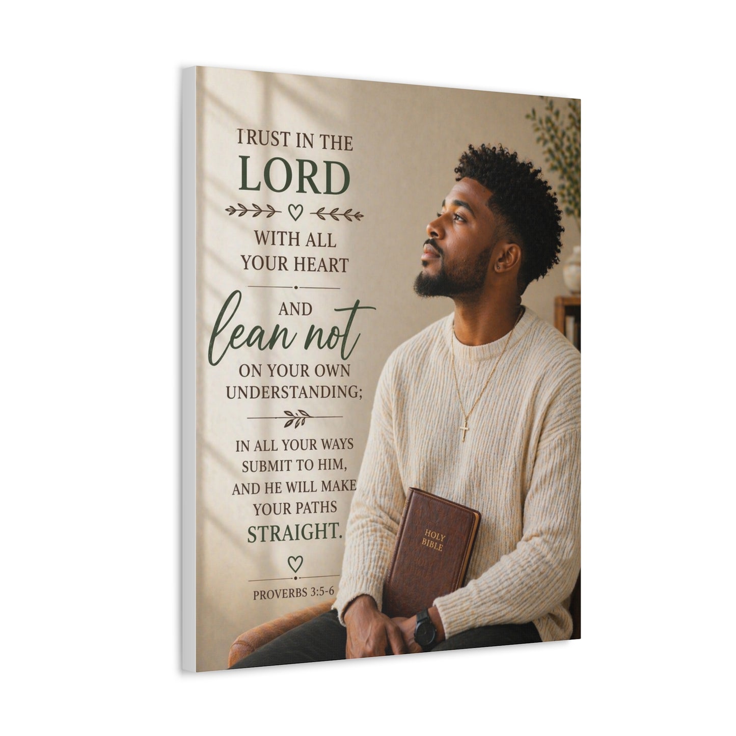 Stretched Canvas — "Trust in the Lord" Inspirational Bible Verse Wall Art (Proverbs 3:5-6)