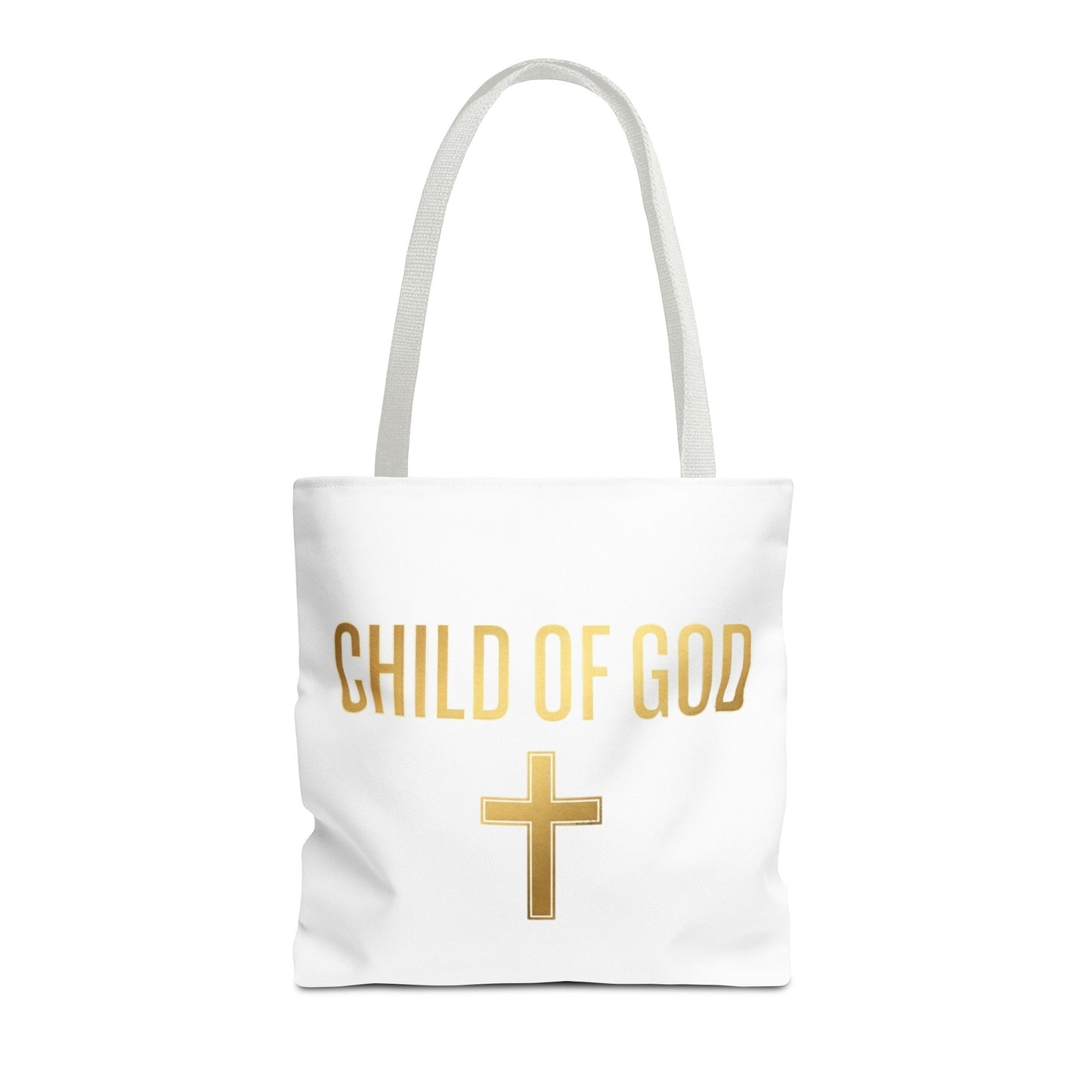 Child of God Tote Bag — Gold Cross Religious Canvas Tote