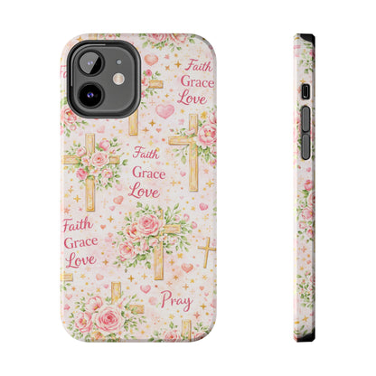 Faith Grace Love Cross Phone Case | Christian Floral iPhone Case