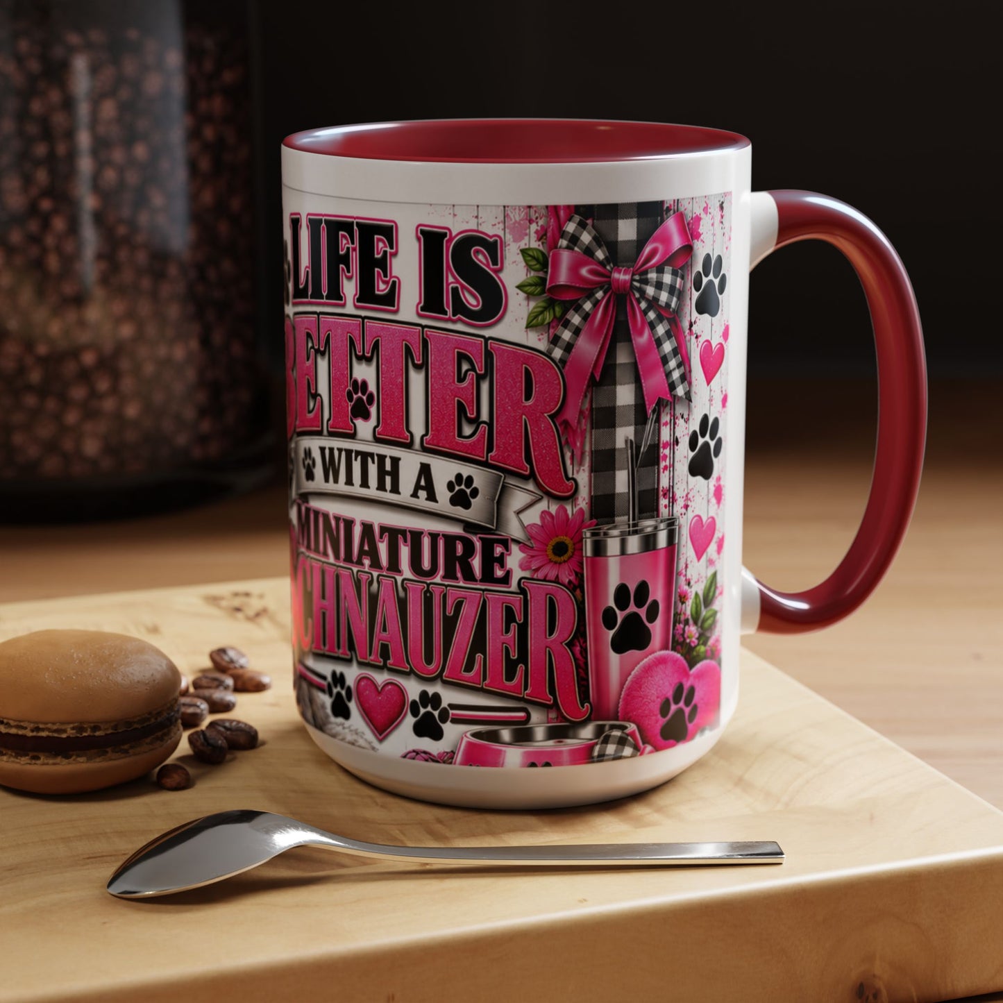 Life Is Better With A Miniature Schnauzer Accent Coffee Mug — Pink Paw Print Dog Lover Gift (11/15oz)