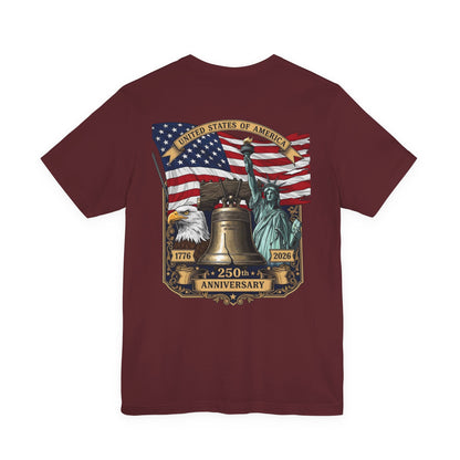 Patriotic 250th Anniversary T-Shirt - Liberty Bell, Bald Eagle & Statue of Liberty