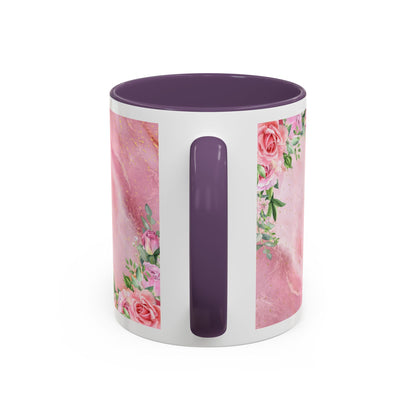 Mother’s Love Accent Coffee Mug — “A Mother's Love is the Heart of the Family” (Pink Floral, 11/15oz)