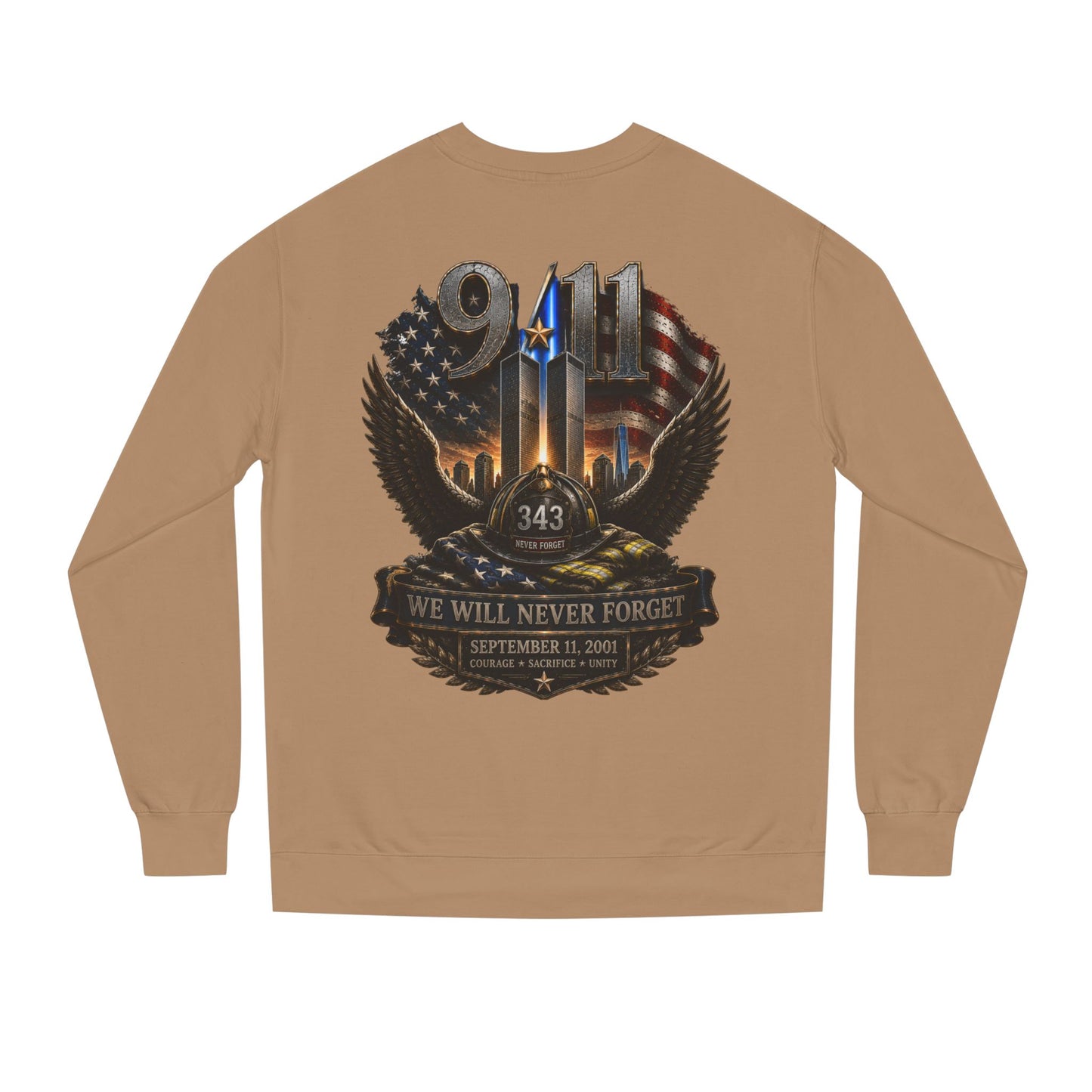 9/11 We Will Never Forget Crewneck Sweatshirt – Memorial Tribute