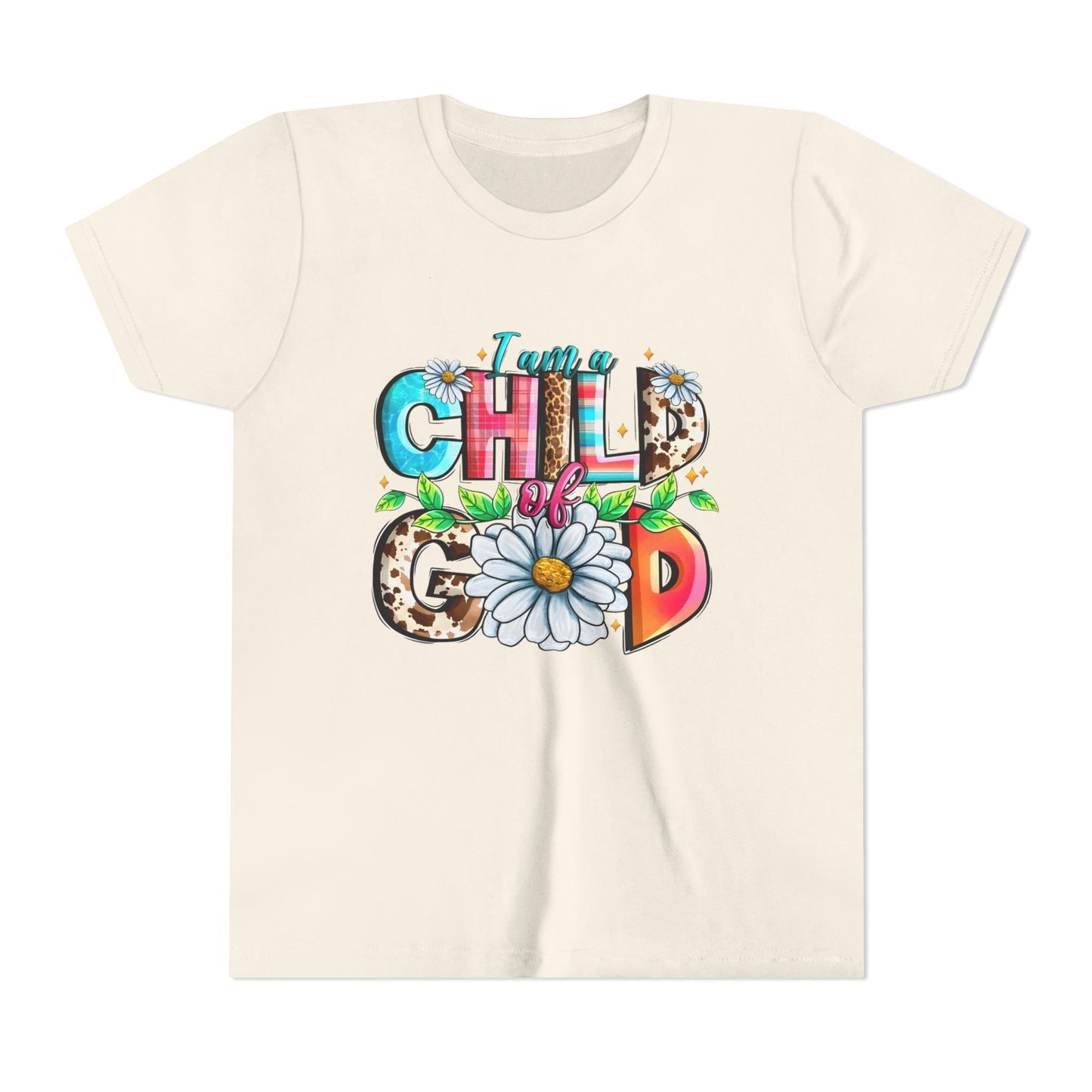 Youth Tee — "I Am a Child of God" Floral Christian Graphic