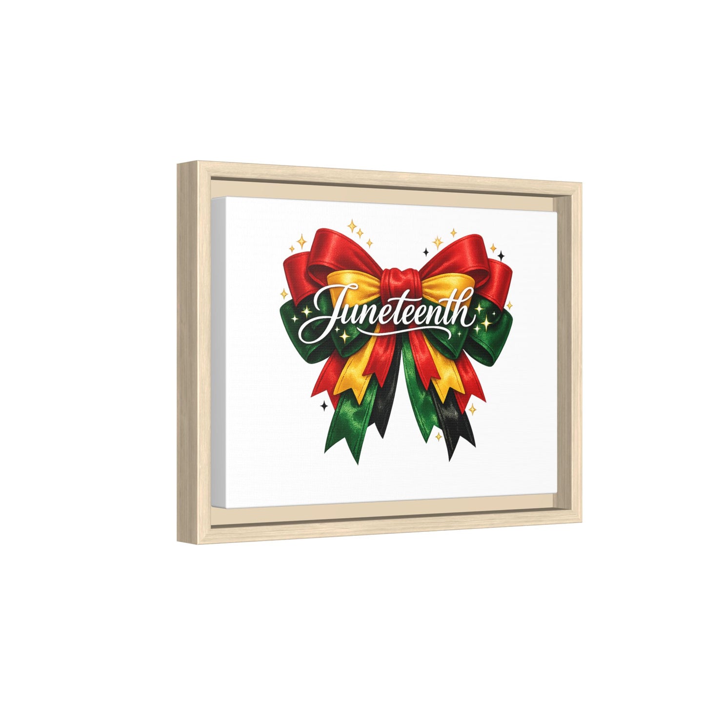 Juneteenth Framed Canvas Print – Festive Red, Green & Gold Ribbon Wall Art