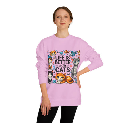 Life Is Better With Cats Crewneck Sweatshirt — Cute Cat Graphic Pullover