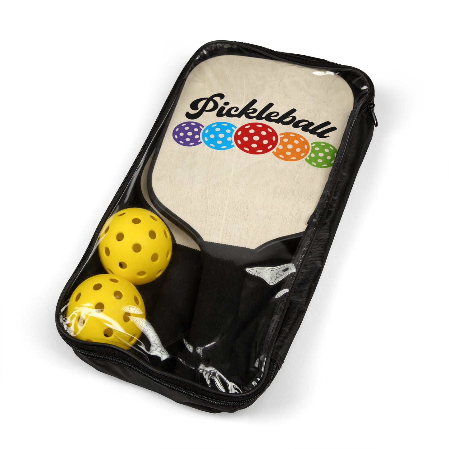 Pickleball Paddle Set — Retro Rainbow Pickleball Design (2 Paddles + Balls)