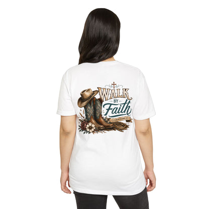 Walk By Faith T-Shirt — Christian Cowboy Boots & Hat Graphic Tee