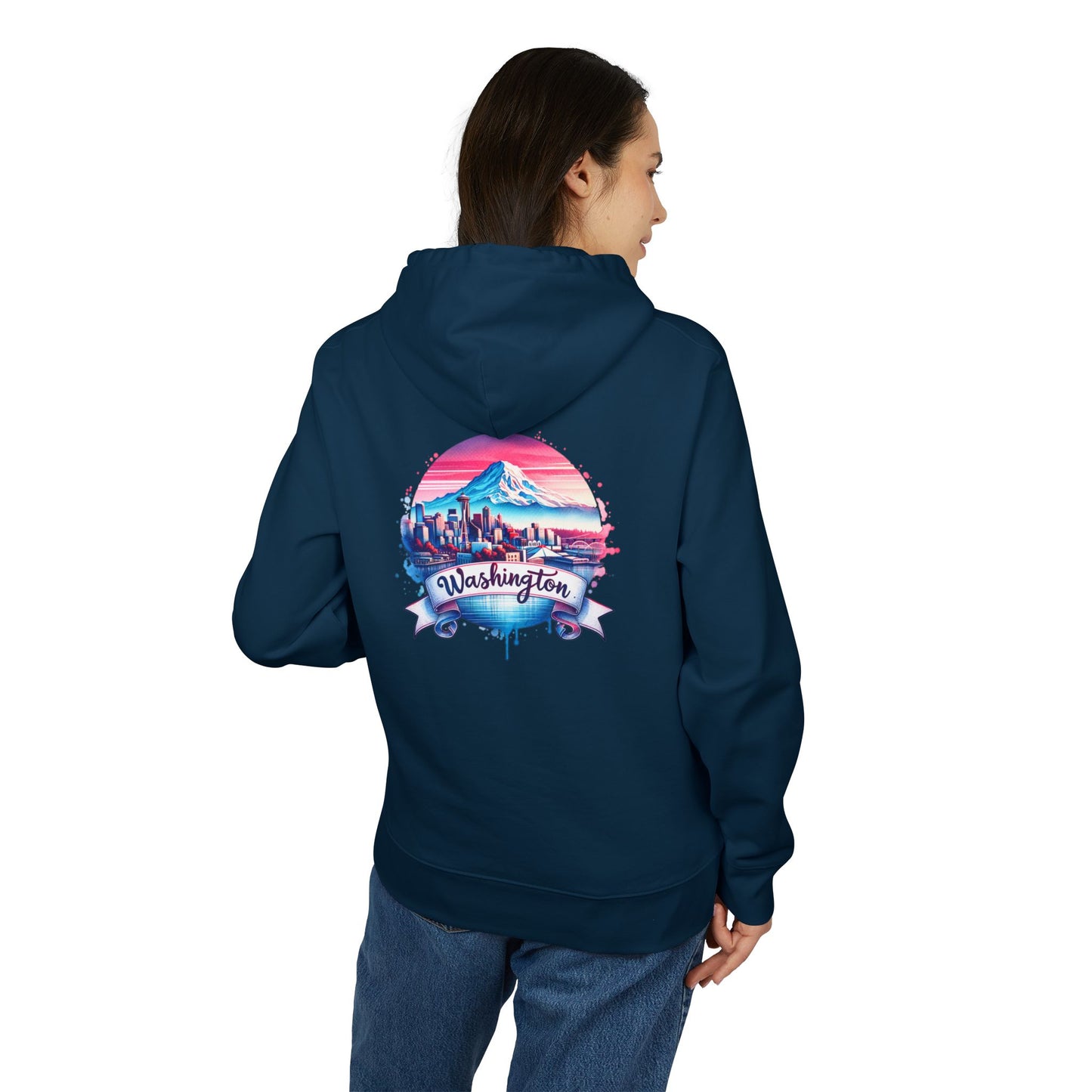 Washington State Skyline Hoodie — Retro Mt. Rainier Travel Pullover