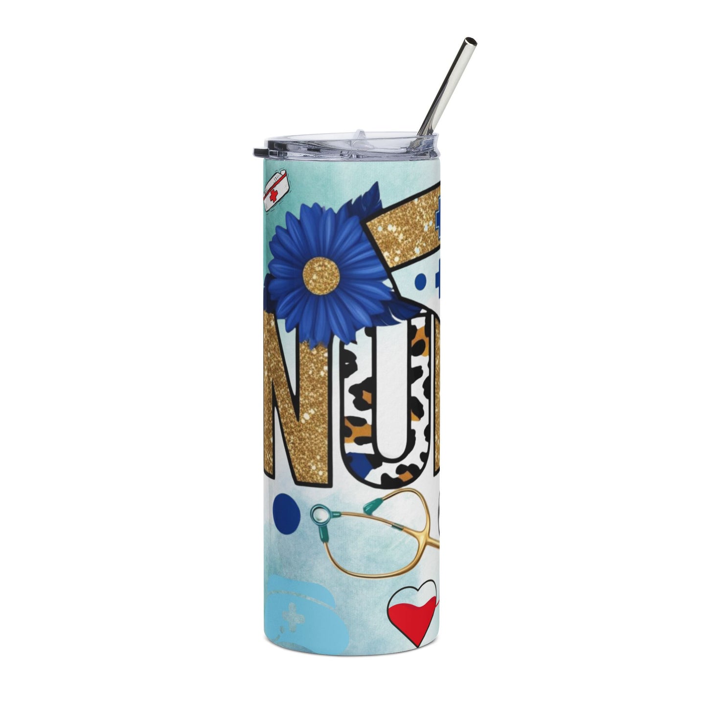 Nurse Stainless Tumbler 20oz — Floral Stethoscope Heartbeat Travel Cup