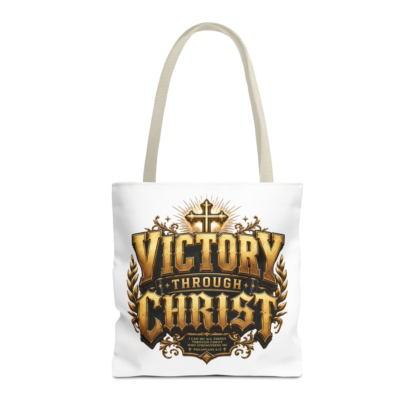 Victory Through Christ Tote Bag — Inspirational Christian Canvas Tote