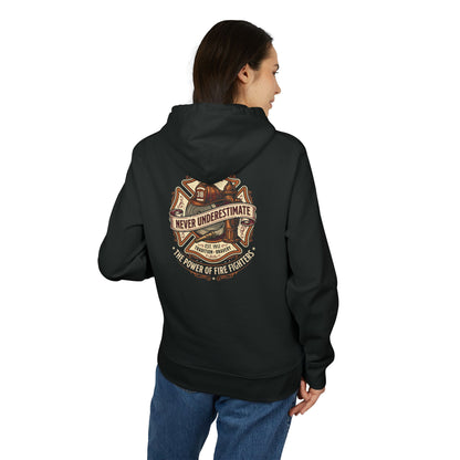 Firefighter Hoodie - "Never Underestimate the Power of Fire Fighters" Retro Badge Pullover