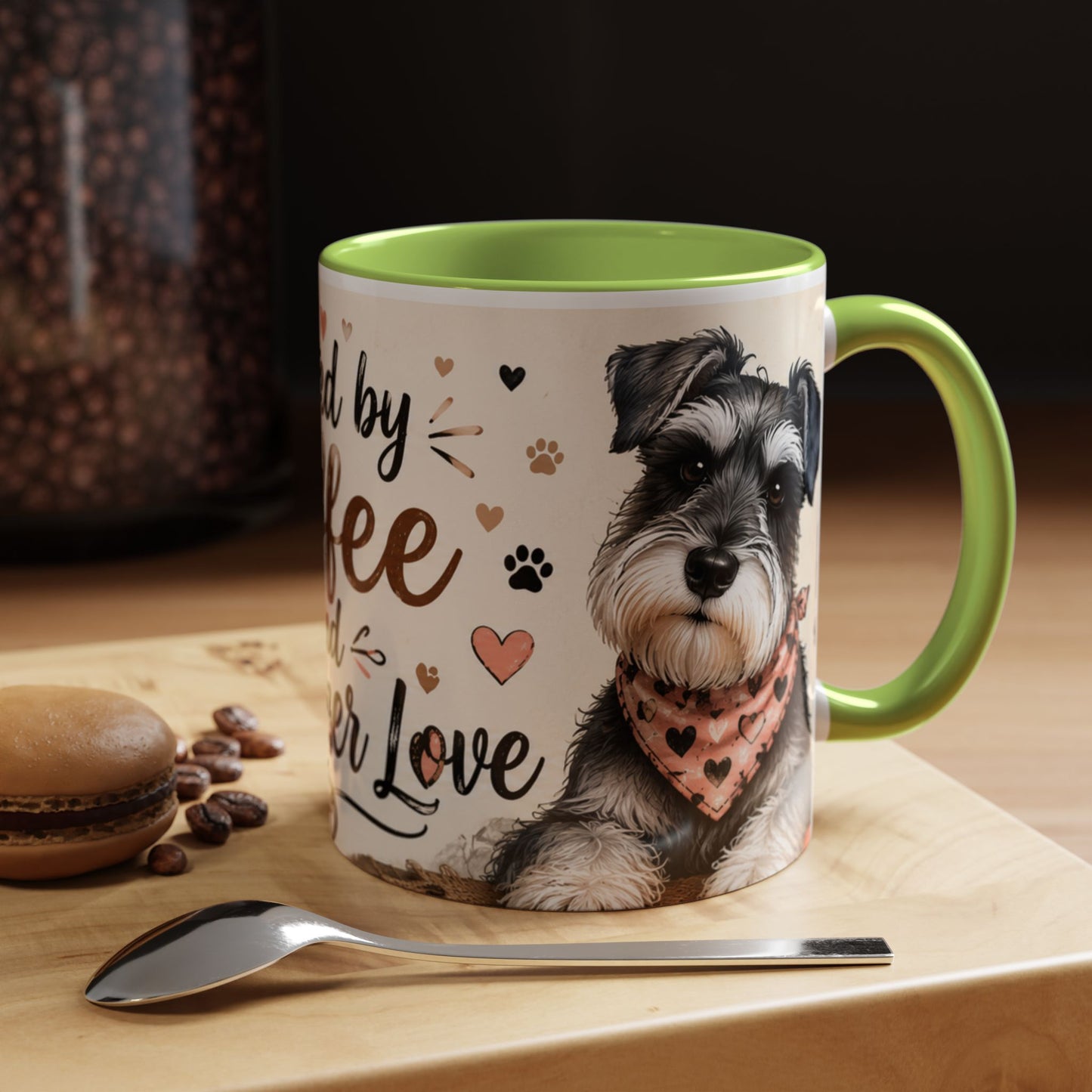Fueled by Coffee and Schnauzer Love Accent Mug — Dog Lover Coffee Cup (11/15 oz)