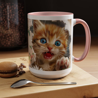 Cute Orange Kitten Accent Coffee Mug – Blue-Eyed Cat Catnip Design (11/15oz)
