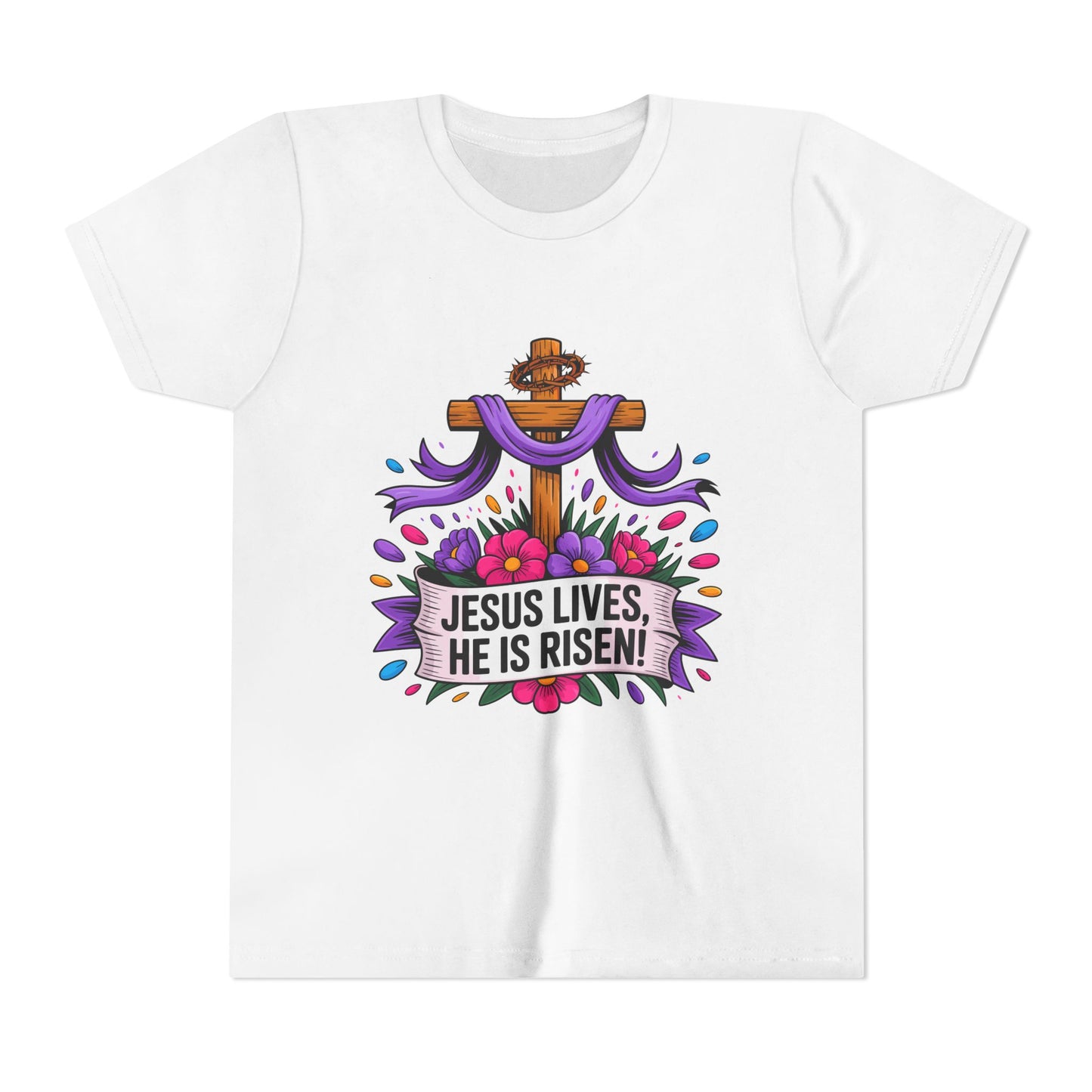 Youth Tee — "Jesus Lives, He Is Risen!" Easter Christian Tee