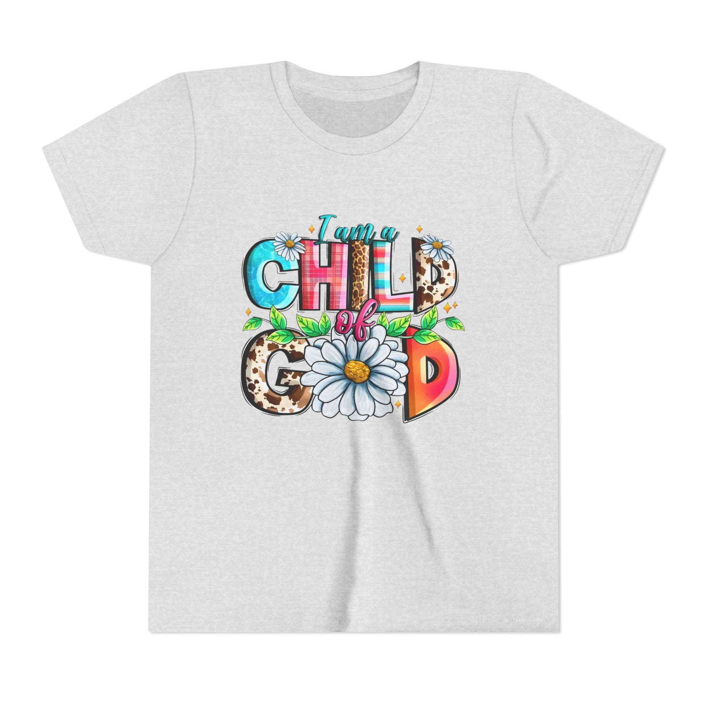 Youth Tee — "I Am a Child of God" Floral Christian Graphic