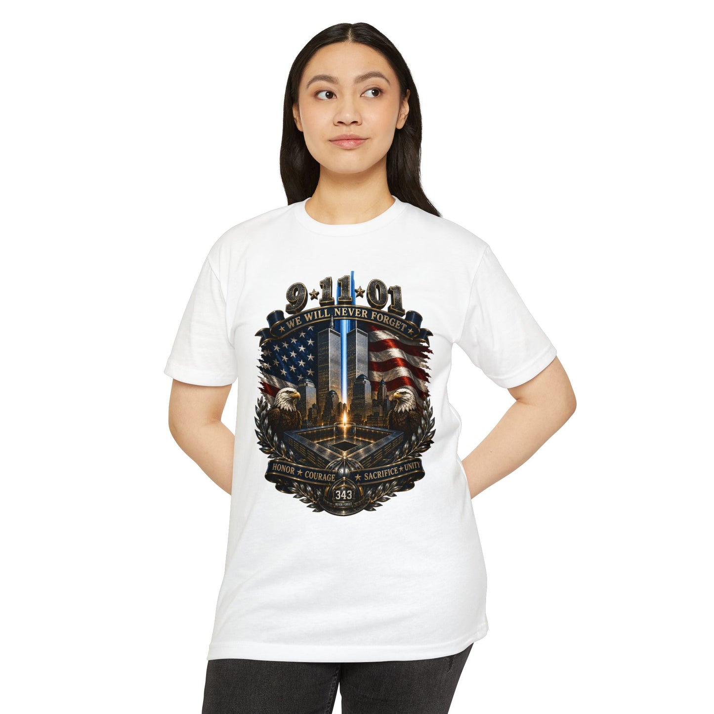 9/11 Never Forget Tribute T-Shirt — World Trade Center Memorial Tee
