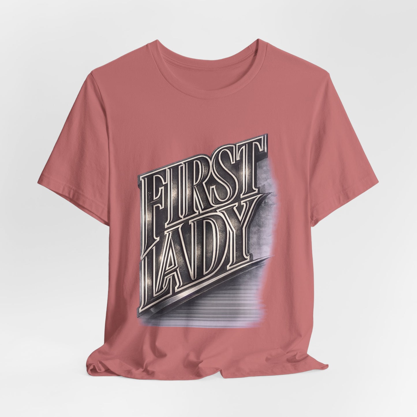 First Lady Graphic Tee — Retro Metallic Script Short Sleeve Shirt