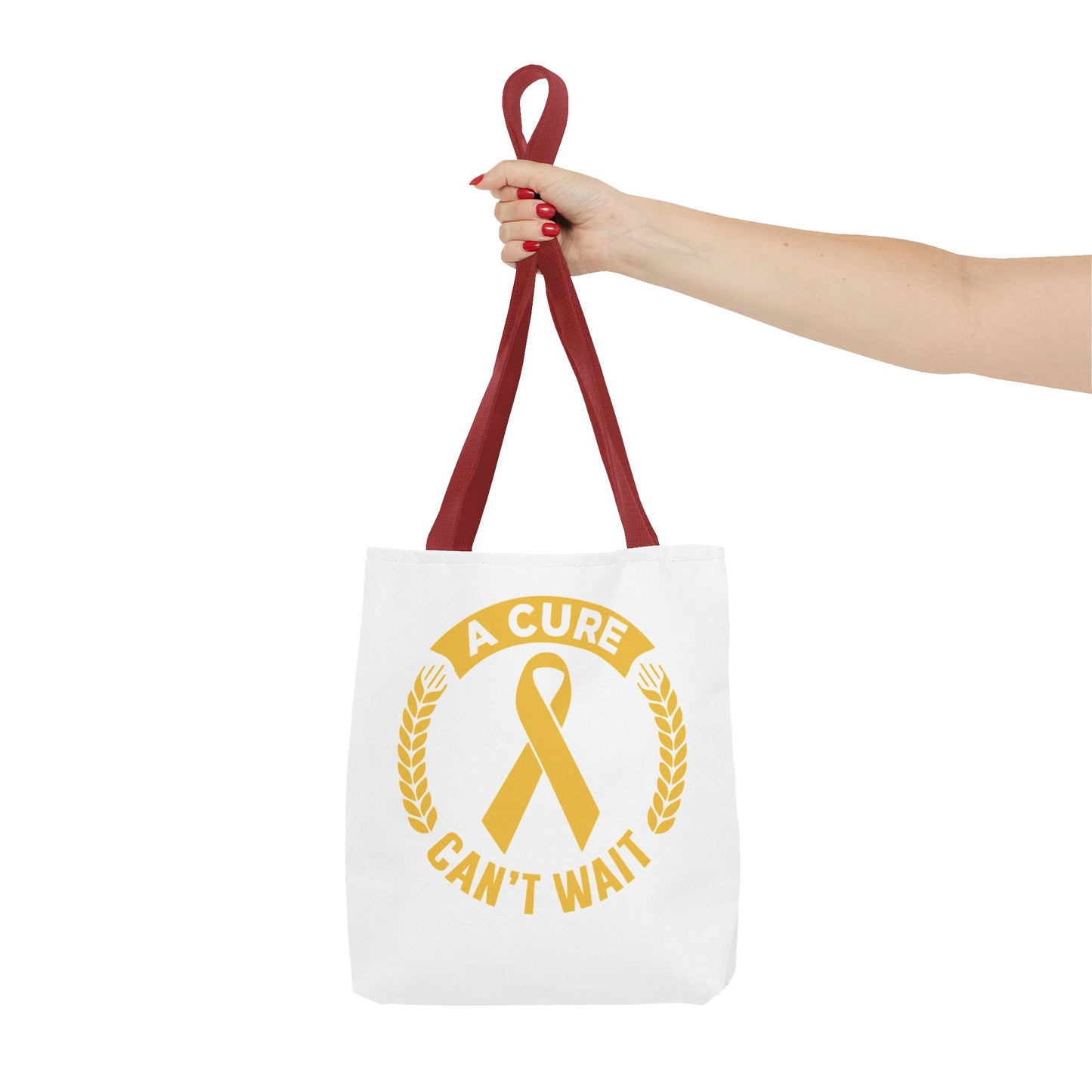 A Cure Can’t Wait Gold Ribbon Tote Bag — Cancer Awareness Support Tote