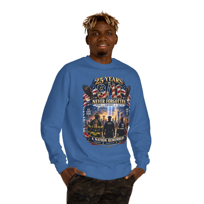 9/11 Never Forgotten Crewneck Sweatshirt — 25 Years Memorial Tribute