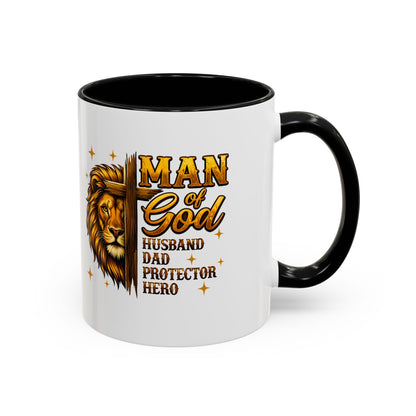 Man of God Lion Coffee Mug — 'Man of God' Religious Gift for Husband, Dad, Protector