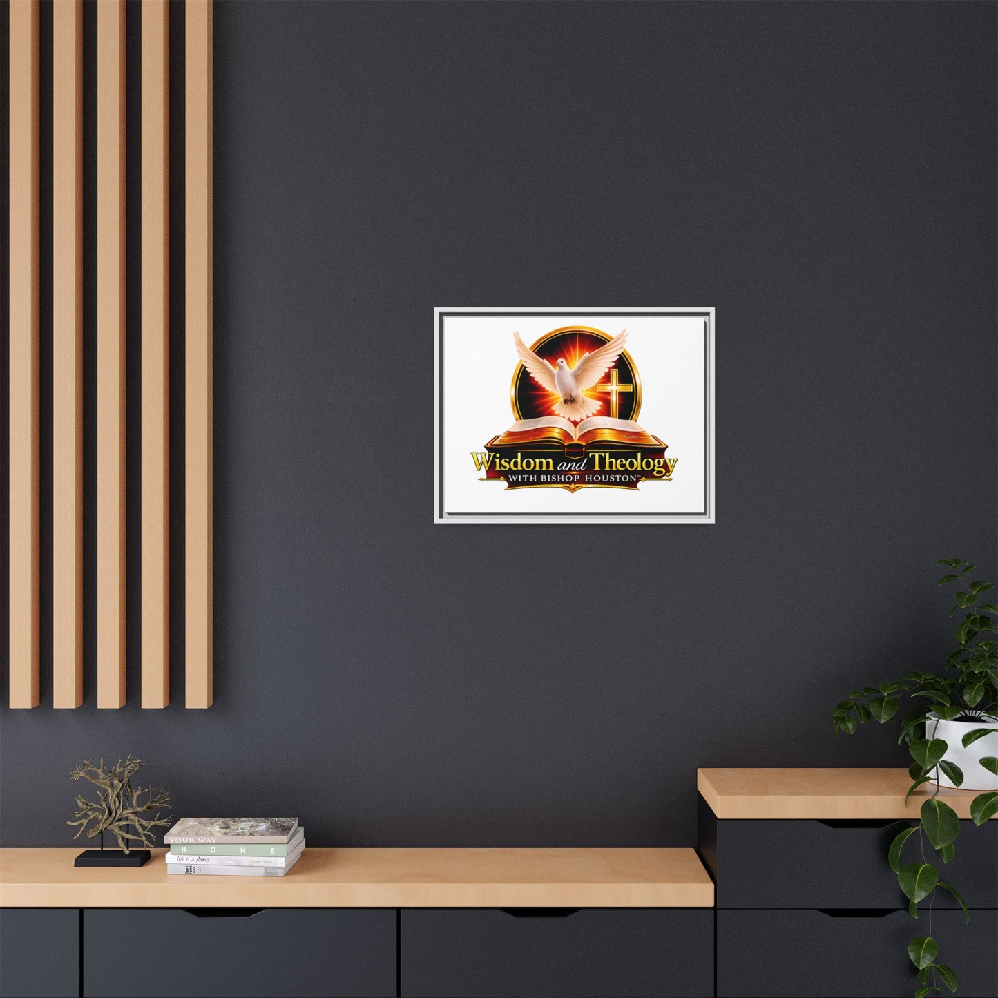 Framed Canvas Print — "Wisdom and Theology" Dove & Bible Wall Art