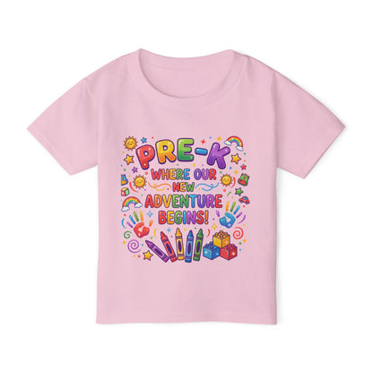 Toddler T‑Shirt — "Pre-K: Where Our New Adventure Begins!" Colorful Back-to-School Tee
