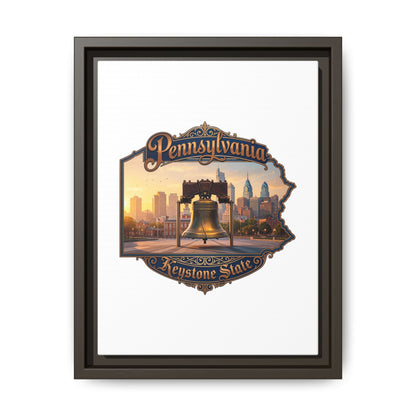 Pennsylvania Keystone State Framed Canvas Wall Art — Liberty Bell & Philadelphia Skyline