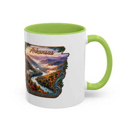 Arkansas Scenic Coffee Mug — Vintage State Map River Landscape (11/15 oz)
