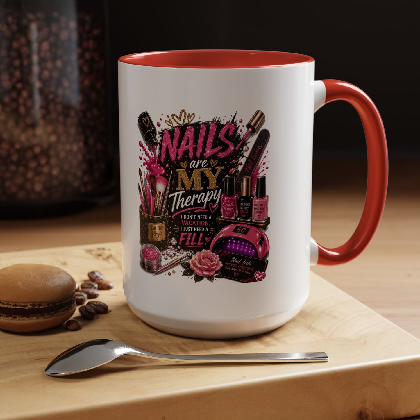 Coffee Mug — "Nails Are My Therapy" Pink Nail Tech Gift