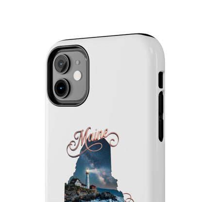 Maine Lighthouse Tough Phone Case — "Can't Get There From Here" State Silhouette