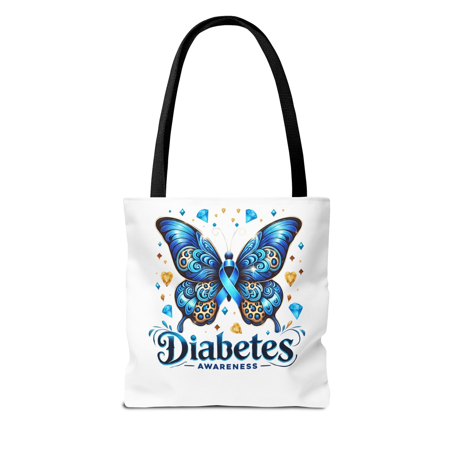 Diabetes Awareness Tote Bag — Blue Butterfly Ribbon Design
