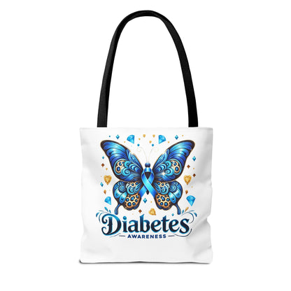 Diabetes Awareness Tote Bag — Blue Butterfly Ribbon Design