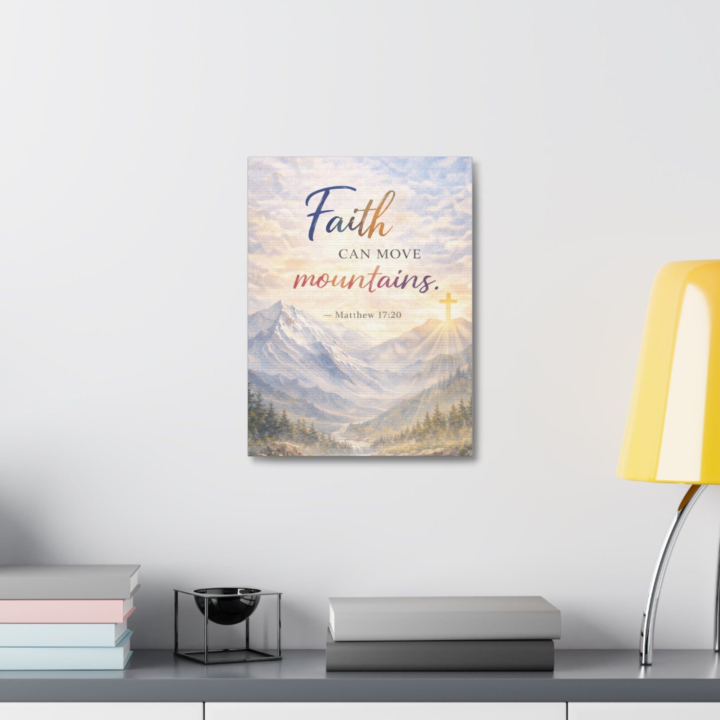 Faith Can Move Mountains Stretched Canvas – Matthew 17:20 Inspirational Wall Art