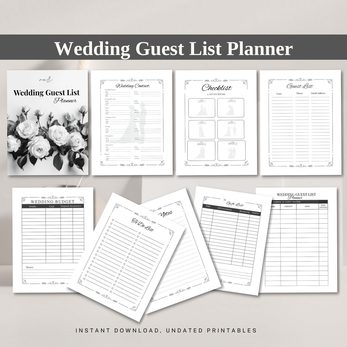 Wedding Guest List Planner Printable | RSVP Tracker | Wedding Guest Organizer | Bridal Planning Sheet | Guest List Template
