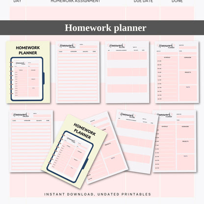 Homework Planner | Student Assignment Tracker | School Organizer | Daily Homework Log | Study Planner Printable
