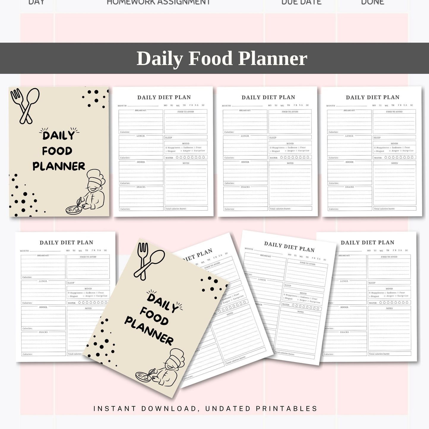 Daily Food Planner | Meal & Nutrition Tracker | Healthy Eating Planner | Food Journal | Diet & Meal Log Printable