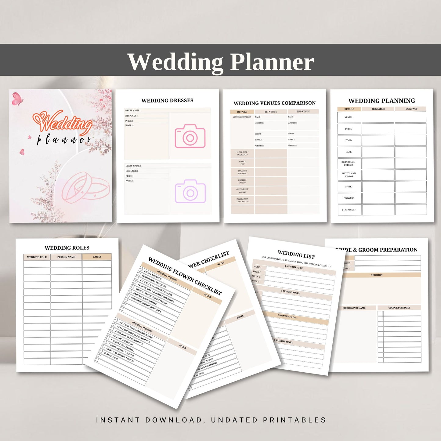 Wedding Planner Printable | Bridal Planner | Wedding Organizer | Wedding Checklist | Budget & Timeline Planner PDF