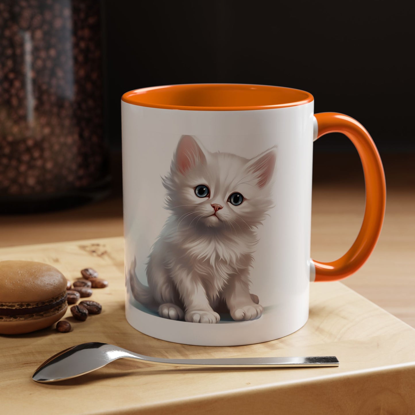 Cute White Kitten Accent Coffee Mug – 11/15oz Ceramic Cat Lover Gift