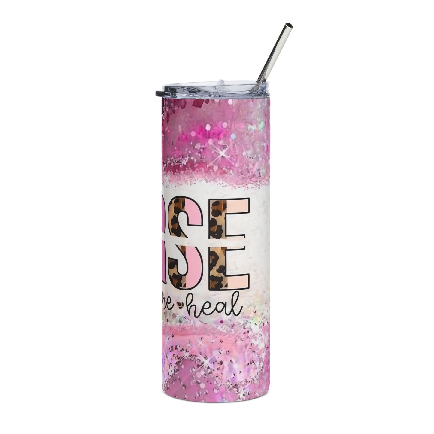 Nurse Leopard Print 20oz Stainless Tumbler — Pink Glitter ‘Love. Inspire.’ Design