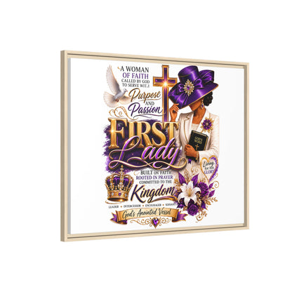 First Lady Faith Wall Art — Framed Matte Canvas (Purple & Gold)