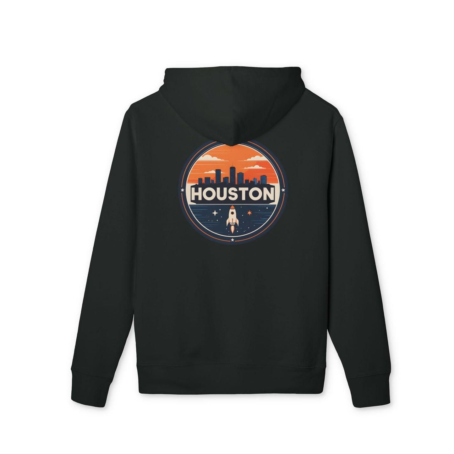 Houston Skyline Rocket Hoodie — Retro Space City Pullover