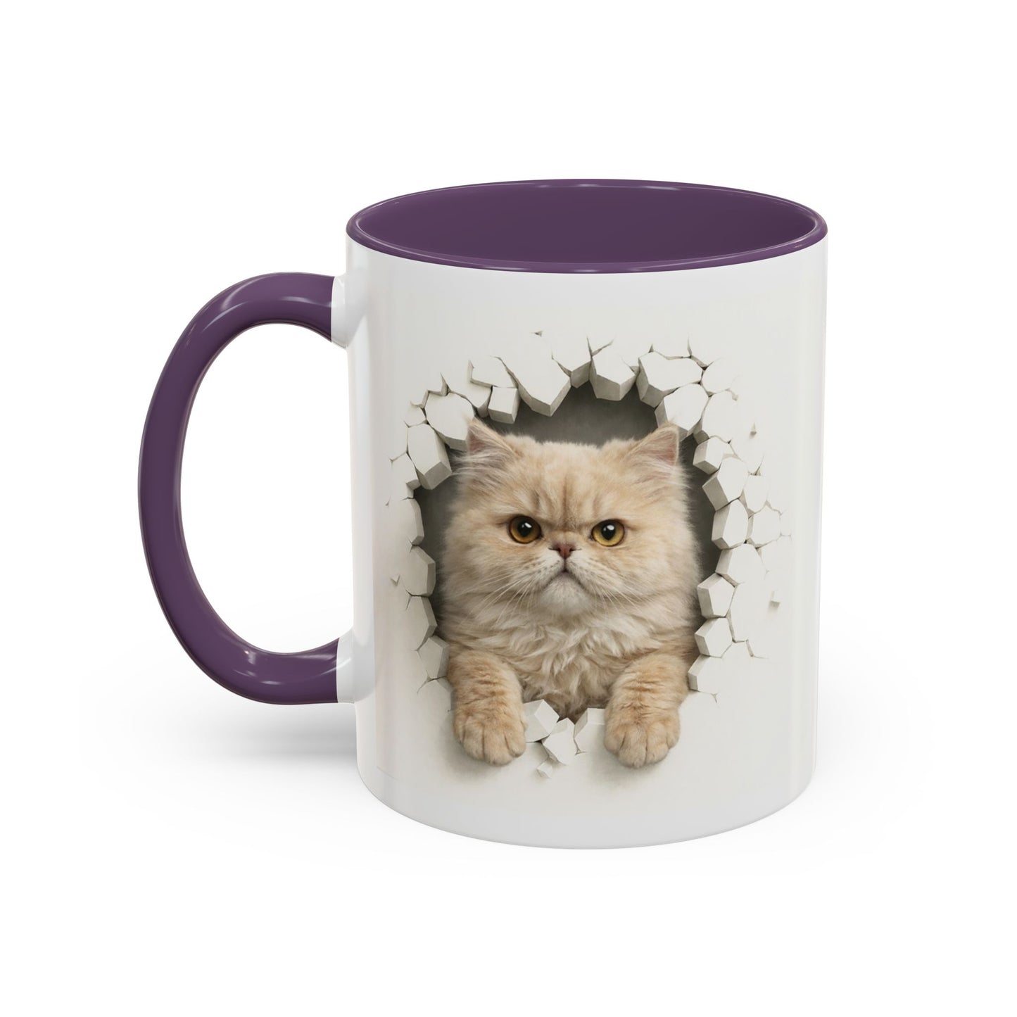 Cat Peeking Accent Coffee Mug — Cute Persian Cat Design (11/15oz)