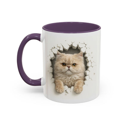 Cat Peeking Accent Coffee Mug — Cute Persian Cat Design (11/15oz)