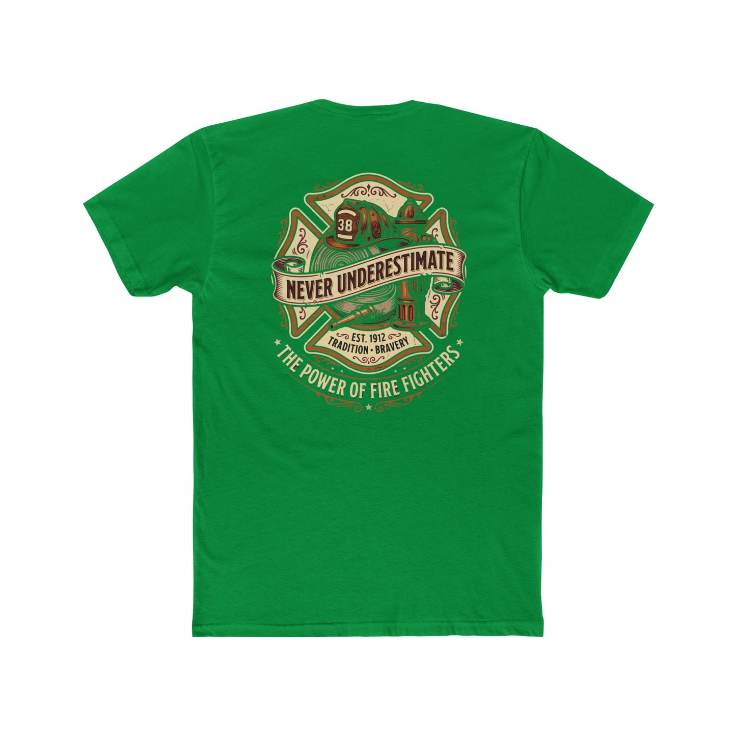 Firefighter Tee - "Never Underestimate" Vintage Firefighter Helmet Design
