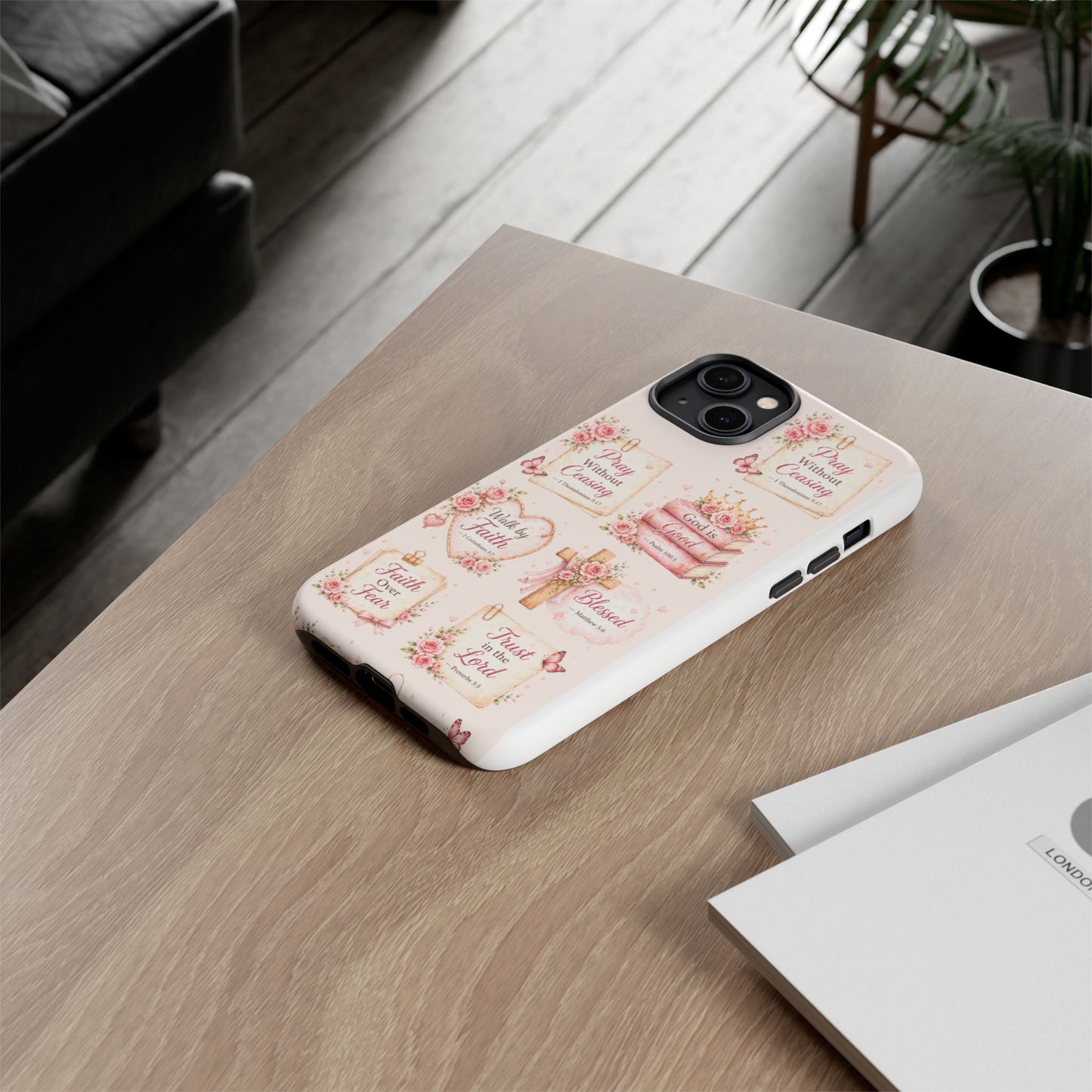 Christian Floral Phone Case — "Pray Without Ceasing" Faith Cross Design