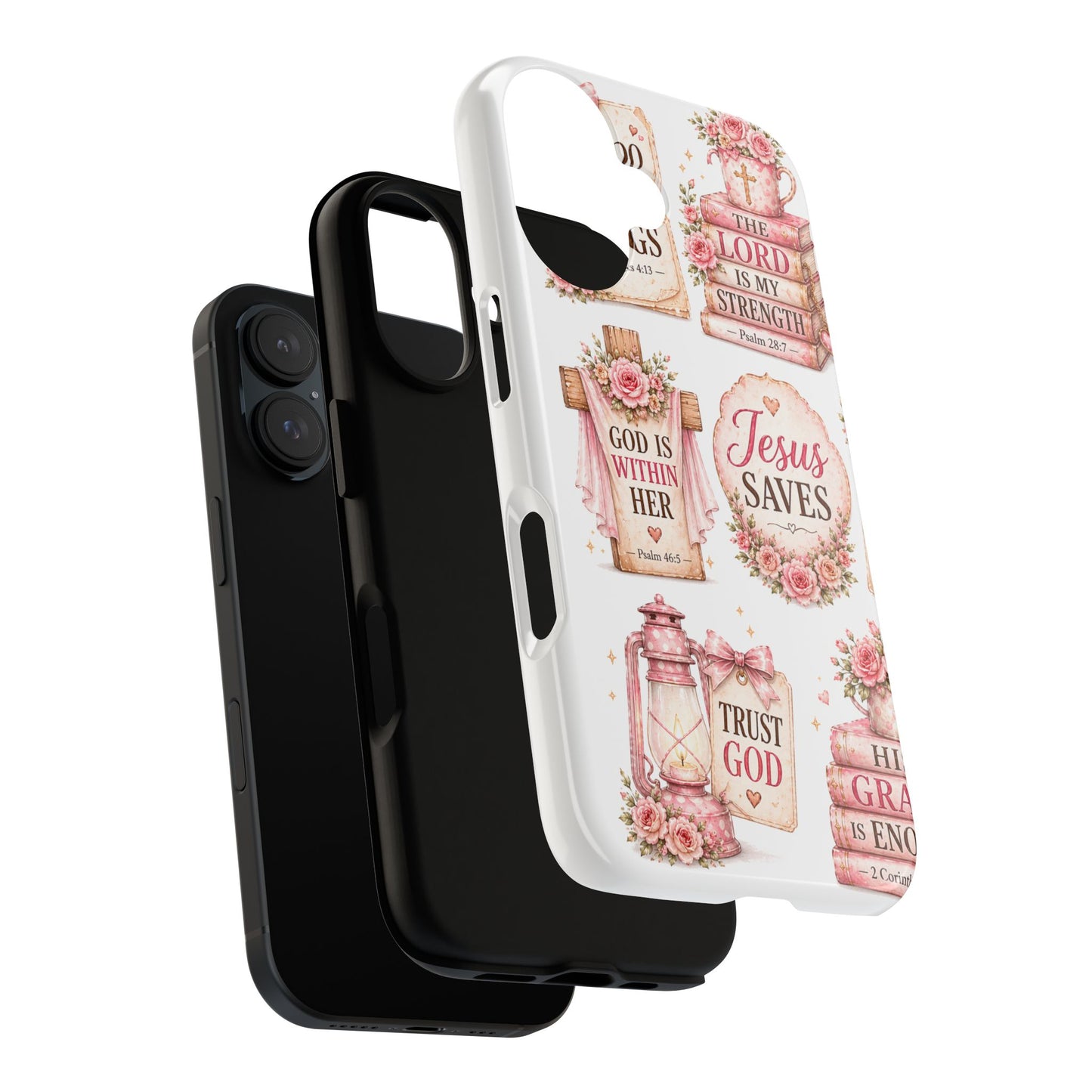 Christian Phone Case — Jesus Saves Floral Tough Case with 'God Is Within Her' & 'Trust God' Design