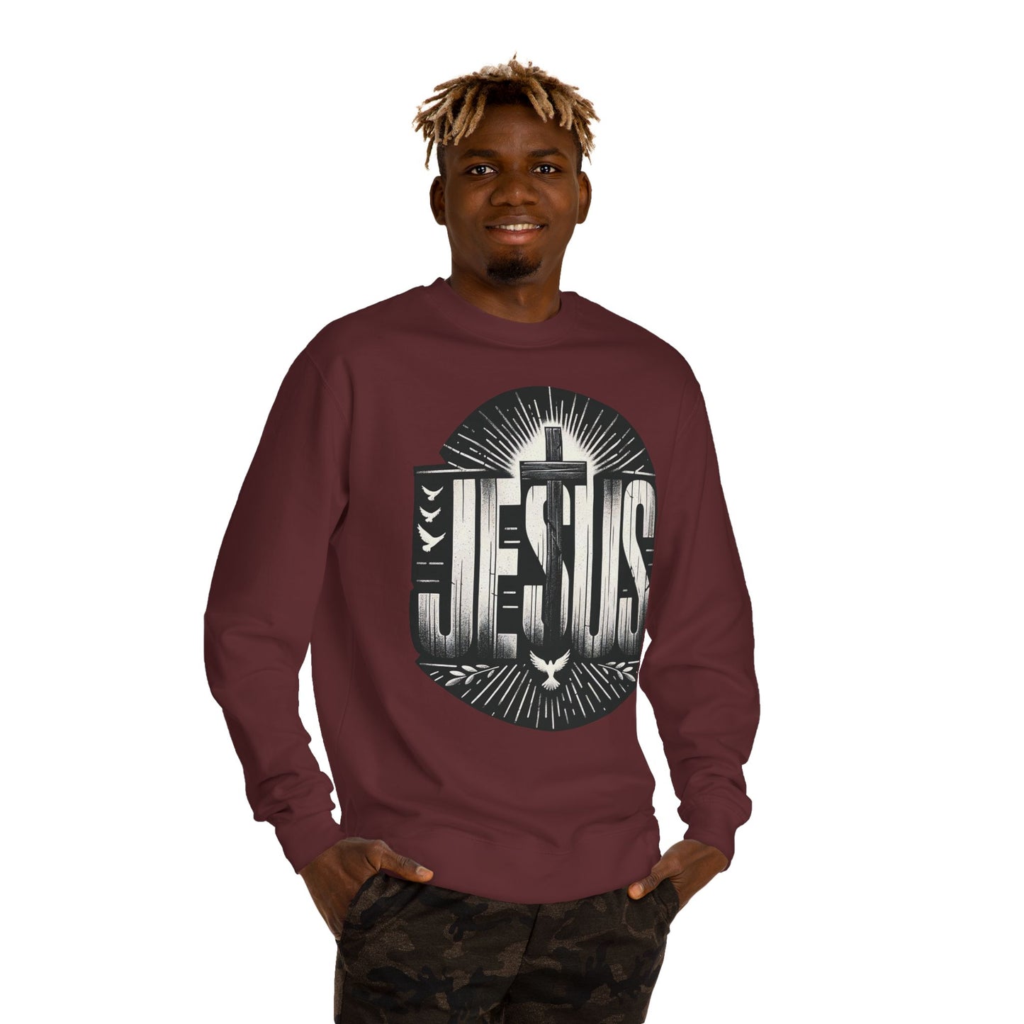 Jesus Graphic Sweatshirt — Vintage Cross & Dove Christian Crewneck