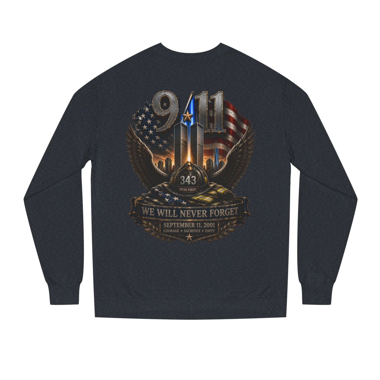 9/11 We Will Never Forget Crewneck Sweatshirt – Memorial Tribute