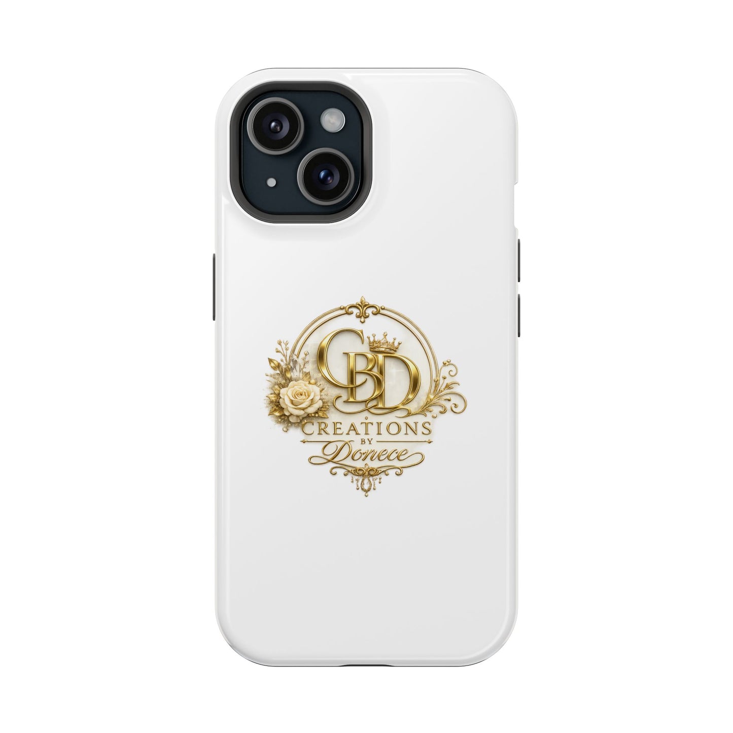 Magnetic Impact-Resistant Phone Case — Gold Floral Crest Logo